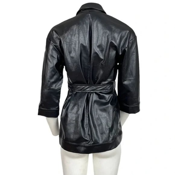 Belted Leather Trench Coat Black - Picture 4 of 4